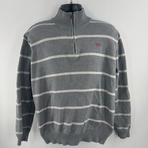 Vintage Polo Jeans Co. Ralph Lauren Gray Striped Quarter Zip Sweater XL (P1)